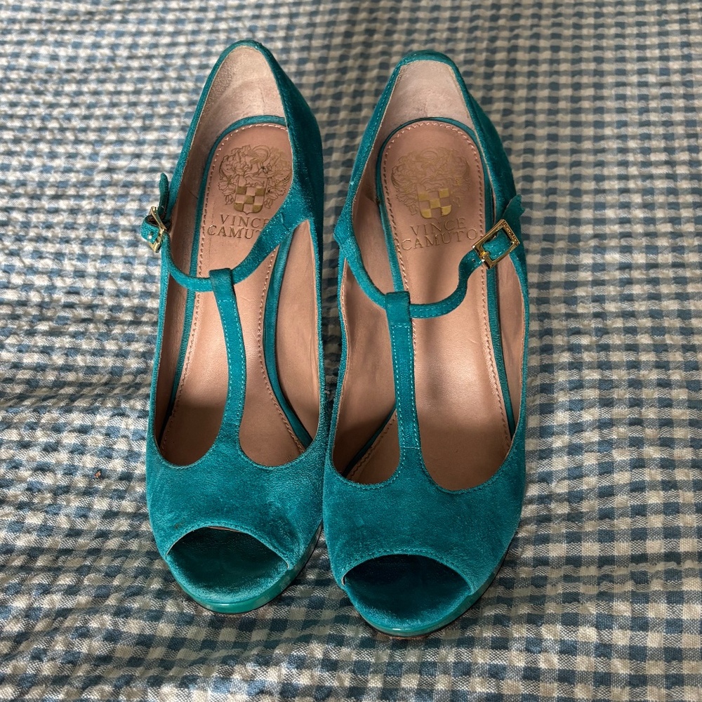 Vince Camuto Suede T Strap Platform Mary Janes Sz 6 1/2